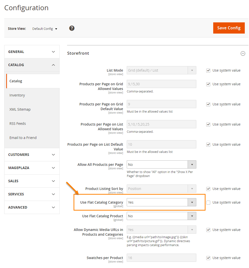 Enable flat catalog
